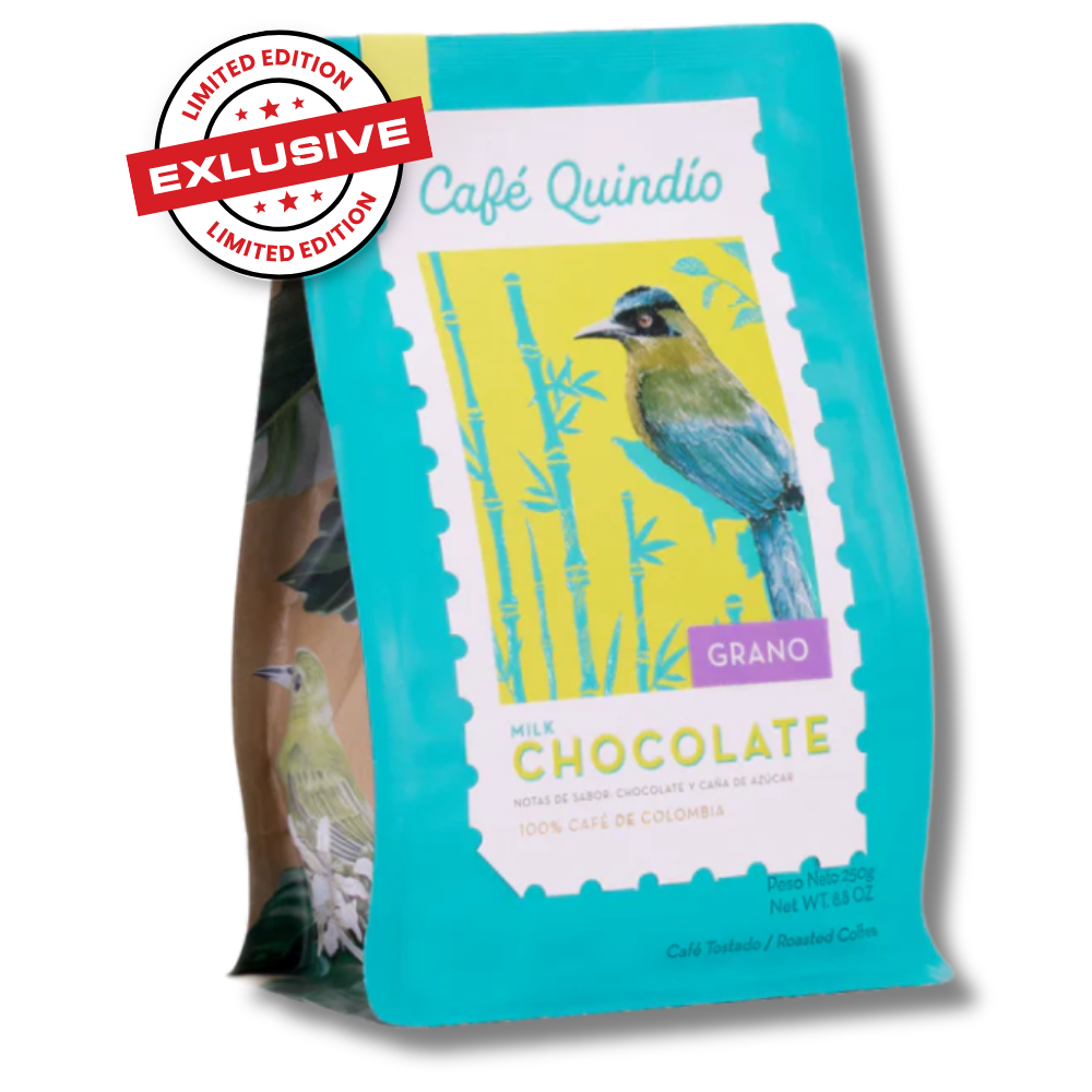 Cafe Quindio SPECIAL HARVEST MILK CHOCOLATE - WHOLE BEAN - 8.8oz